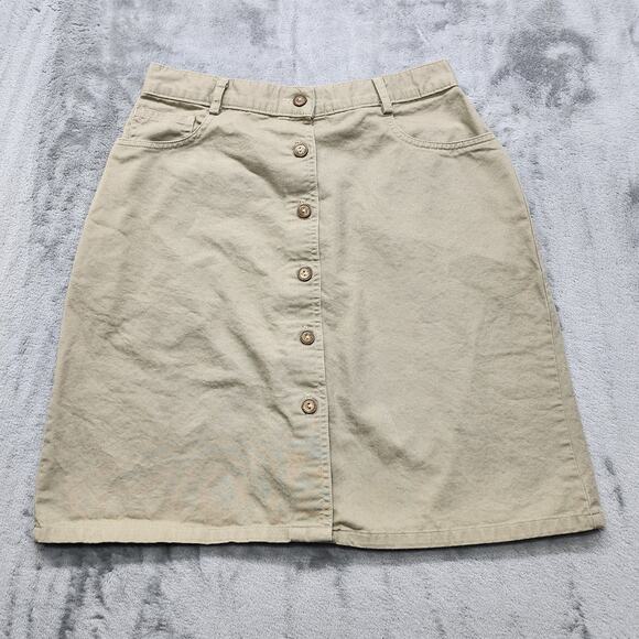 Vintage 90s St Johns Bay Skirt Womens 8 Tan Khaki Button Front Pencil Preppy - Picture 1 of 10